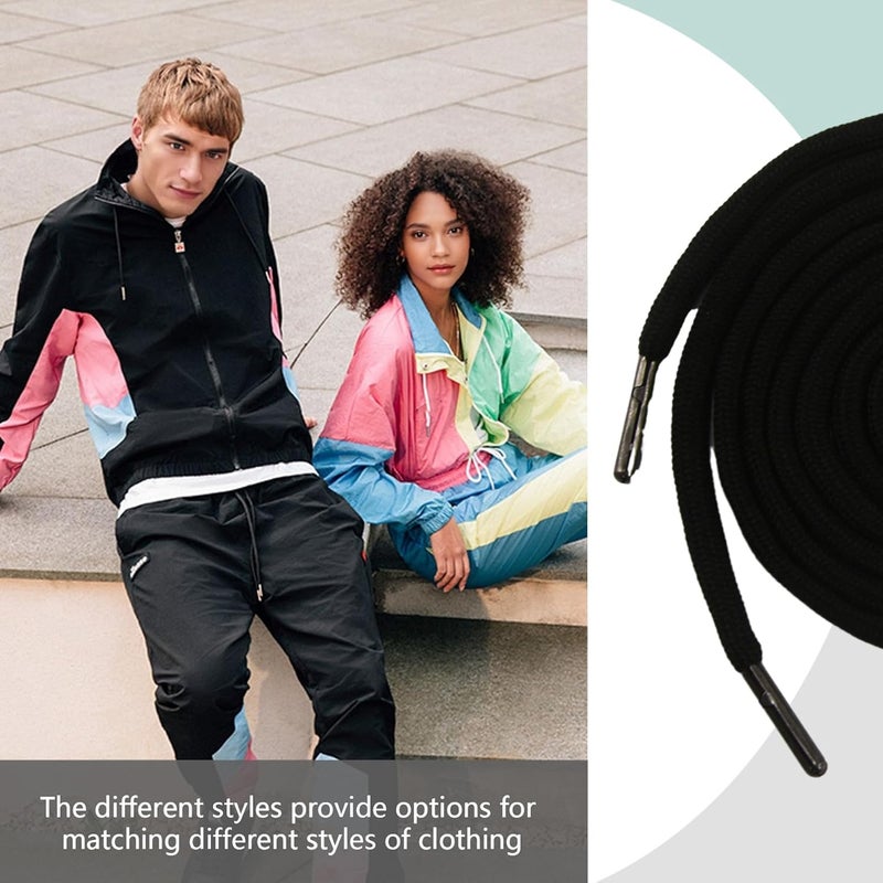BOROLA 1Pcs 51 Inch Fashionable Durable Cotton Drawstring, Premium Hoodie, Sports Pants, Shorts Universal Drawstring Replacement (Black Rope, Metal Head) - Image 4